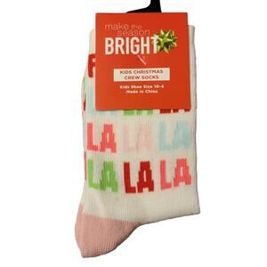 Christmas Socks Girls Sz 10-4 Fa La La‎ Pink Crew Holiday Festive Novelty Gift